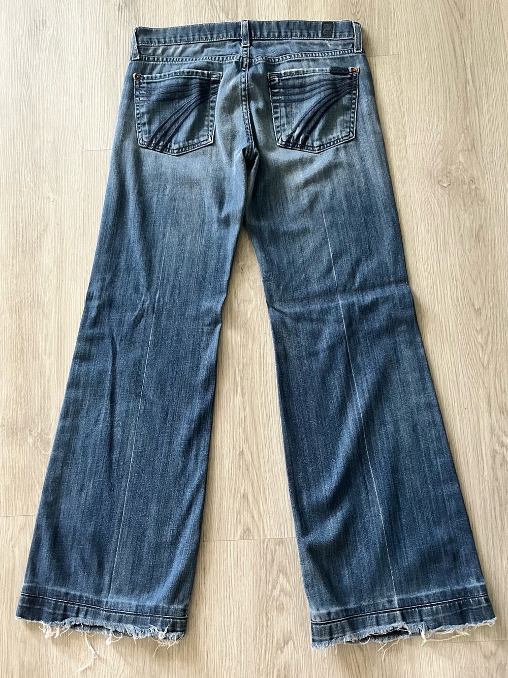 7 For All Mankind Distressed Blue Wide-Leg Jeans
